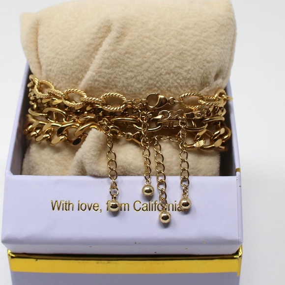 EyeCandy LA Golden Collection 4 Gold Tone Chain Bracelet Luxe Boxed Set - Picture 2 of 6